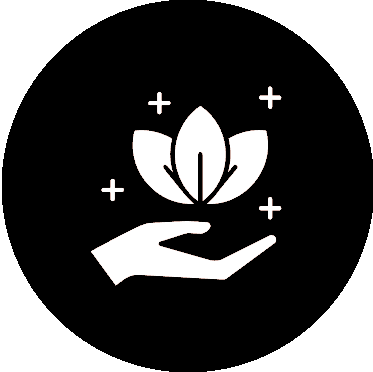 A hand holding a leaf with stars around it.