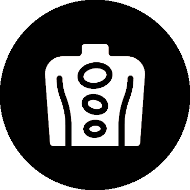 A black and white icon of a gun